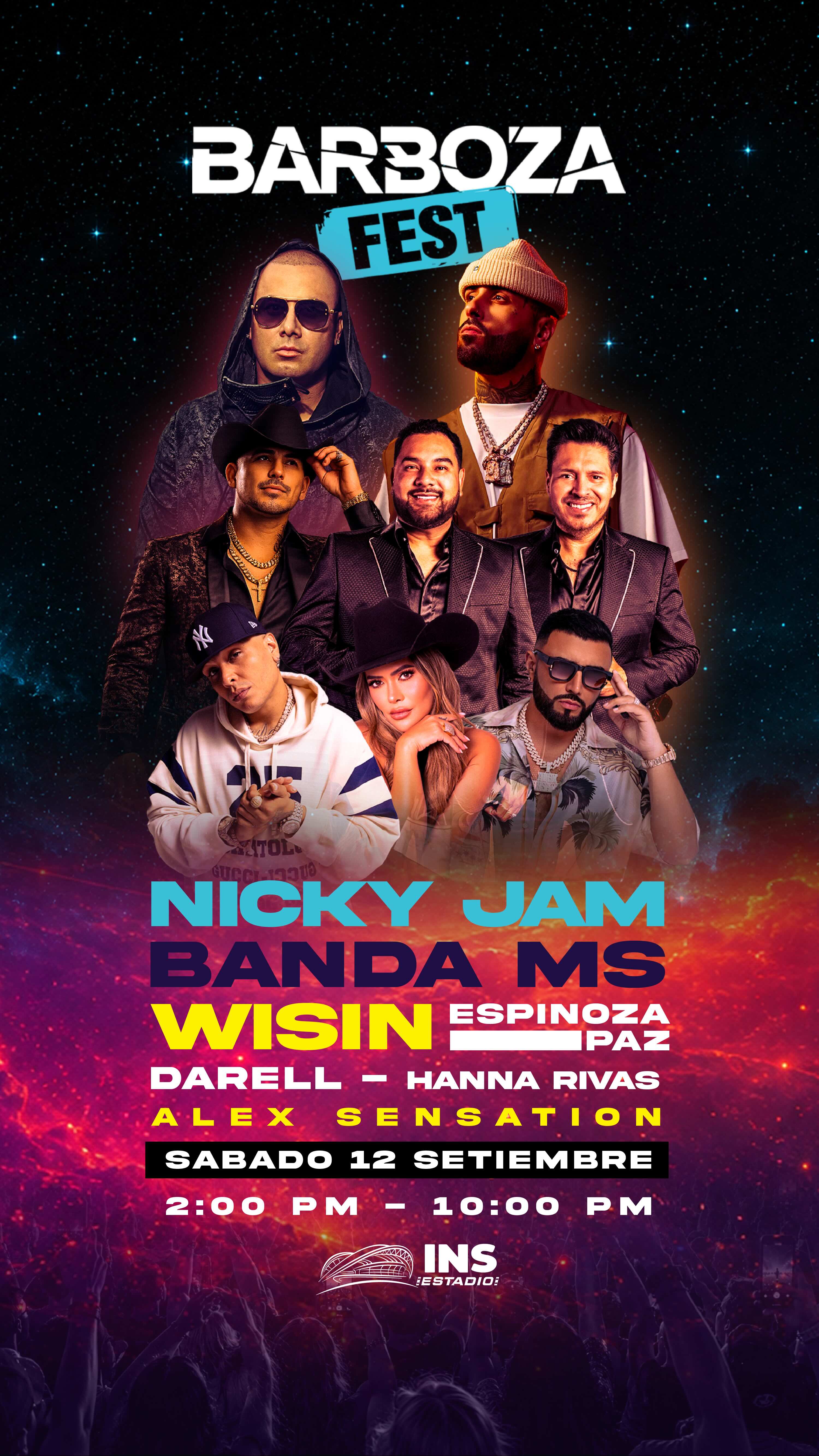 NICKY JAM, WISIN, DARELL, BANDA MS Y ESPINOZA PAZ JUNTOS EN COSTA RICA: BARBOZA FEST ABRE VENTA DE ENTRADAS